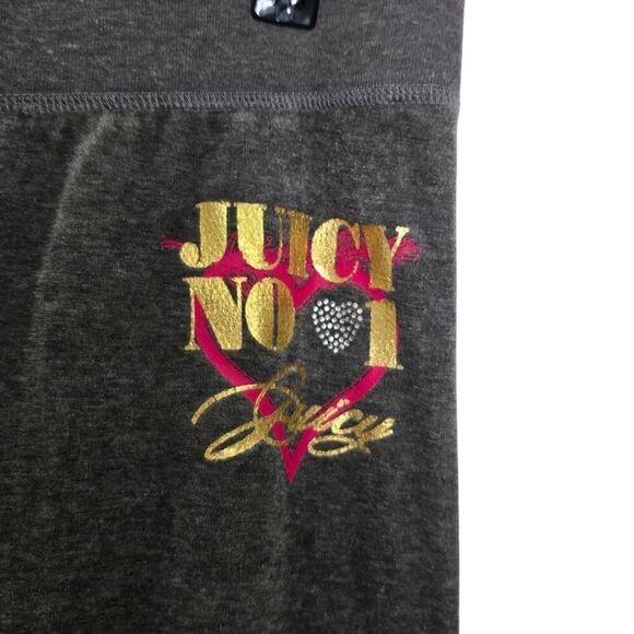 Juicy Couture Pants Gray Velour Low Rise Wide Leg Embellished Crown Women's Sz M - Picture 2 of 7